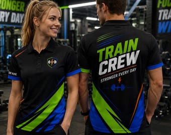 Custom Train Crew Gym Polo Shirt, Custom Fitness Team Shirt, Personalized Workout Jersey, Gym Staff Uniform, Athletic Polo Personalized