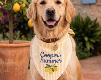 Personalized Lemon Dog Bandana, Custom Embroidered Dog Bandana, Blue Pet Dog Cat Bandana, Summer Puppy Scarf Gift, Pet Party Outfit