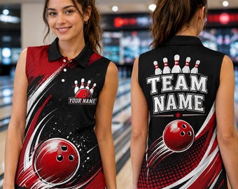 Personalized Bowling Jersey Sleeveless Polo Shirt, Custom Team Name Bowling Shirt, Navy Bowling Team Uniform, Men Women Bowler Gift Shirt