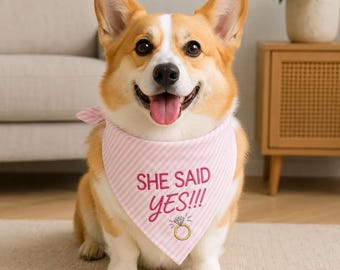 Embroidered She Said Yes Bandana for Dog Engagement Bandana Dog Engagement Announcement Dog Bandana Wedding Dog Bandana, Dog Cat Bandana