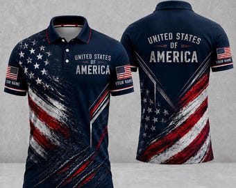 Custom USA Polo Shirt, Personalized American Flag Polo Shirt, Patriotic Golf Shirt Men 4th Of July, Shirt United States Of America Polo