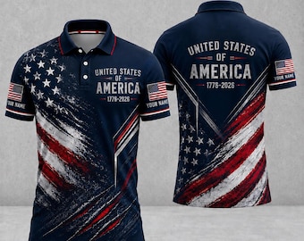 Koszulka polo z nadrukiem USA, spersonalizowana koszulka polo z flagą amerykańską, patriotyczna koszulka golfowa męska na 4 lipca, koszulka polo ze Stanów Zjednoczonych