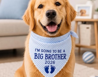 Big Brother Dog Bandana, Pregnancy Announcement Pet Bandana, Embroidered Puppy Scarf, Striped Dog Bandana, Baby Reveal Dog Accessory