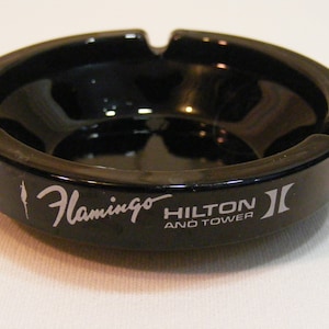 Flamingo Hilton and Tower Vintage Black Amethyst Ashtray