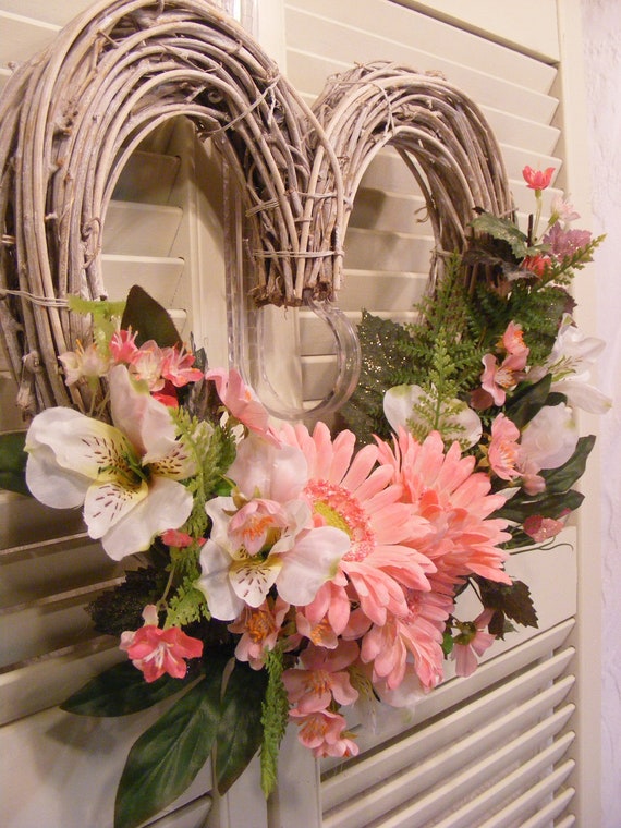 Heart Shaped Grapevine Wreath Pink And White Heart Wreath Etsy