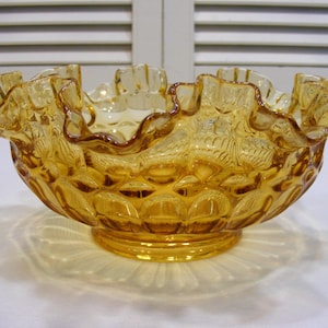 Fenton Amber Colonial Ruffle Thumbprint Bowl