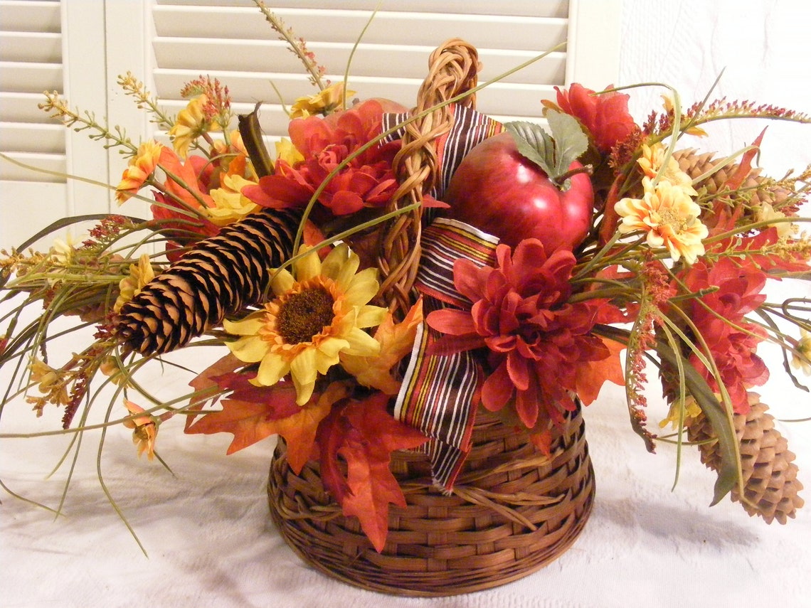 Stylized Fall Floral Arrangement Dark Rattan Basket - Etsy