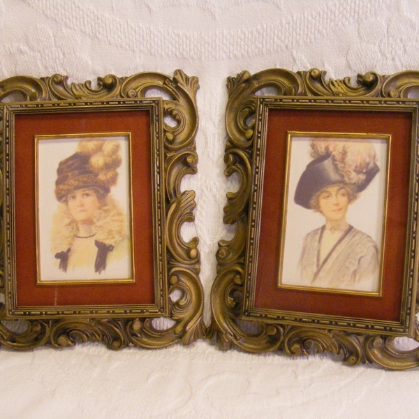 Pair of Florentine Style N'Orleans Plastic Frames, Antique Gold with Red Flocked Matte