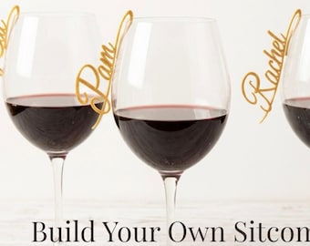 Custom Sitcom & Fandom Set Wine Charms, 90s Nostalgia Watch Party Decor