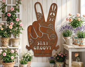 Flower Power Peace Zeichen Dekor, Retro Hippie Wandbehang, Boho Raum Kunst