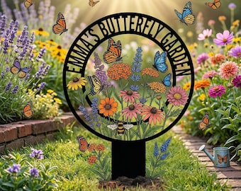 Personalized Butterfly Garden Stake – Custom Metal Floral Decor Sign