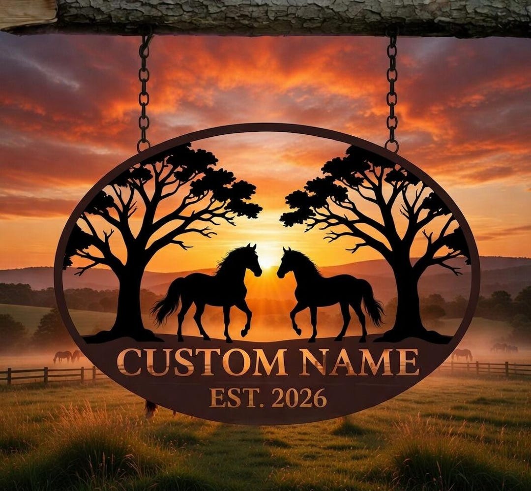 Personalized Horse Ranch Metal Sign, Farm Stable Art, Equestrian Name ...