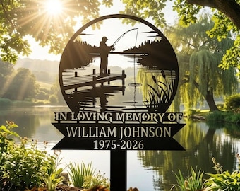 Estaca conmemorativa de metal personalizada para pescadores, marcador de tumba de pesca, regalo de condolencia para exteriores