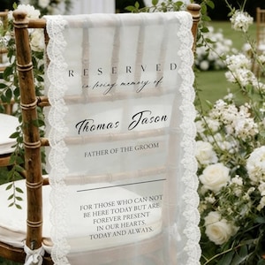 Reserved Wedding Memorial Chair Sign, Personalized Fabric Sign, Wedding Chair Banner In Memory Of Loved Ones, Custom Memorial Wedding Sign