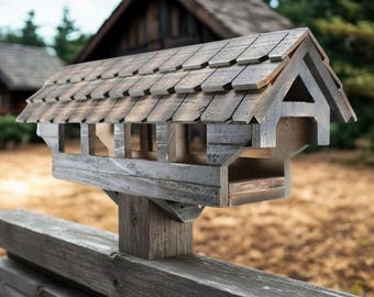 Handmade Cedar Covered Bridge Bird Feeder, Smoky Mountains Garden Decor, Rustic Wood Birdhouse