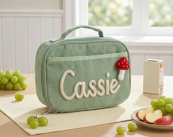 Custom Name Kids Lunch Bag, Personalized Corduroy Lunch Box, School Lunch Bag,Toddler Picnic Bag,Back to School Gift,Handmade Kids Lunch Bag