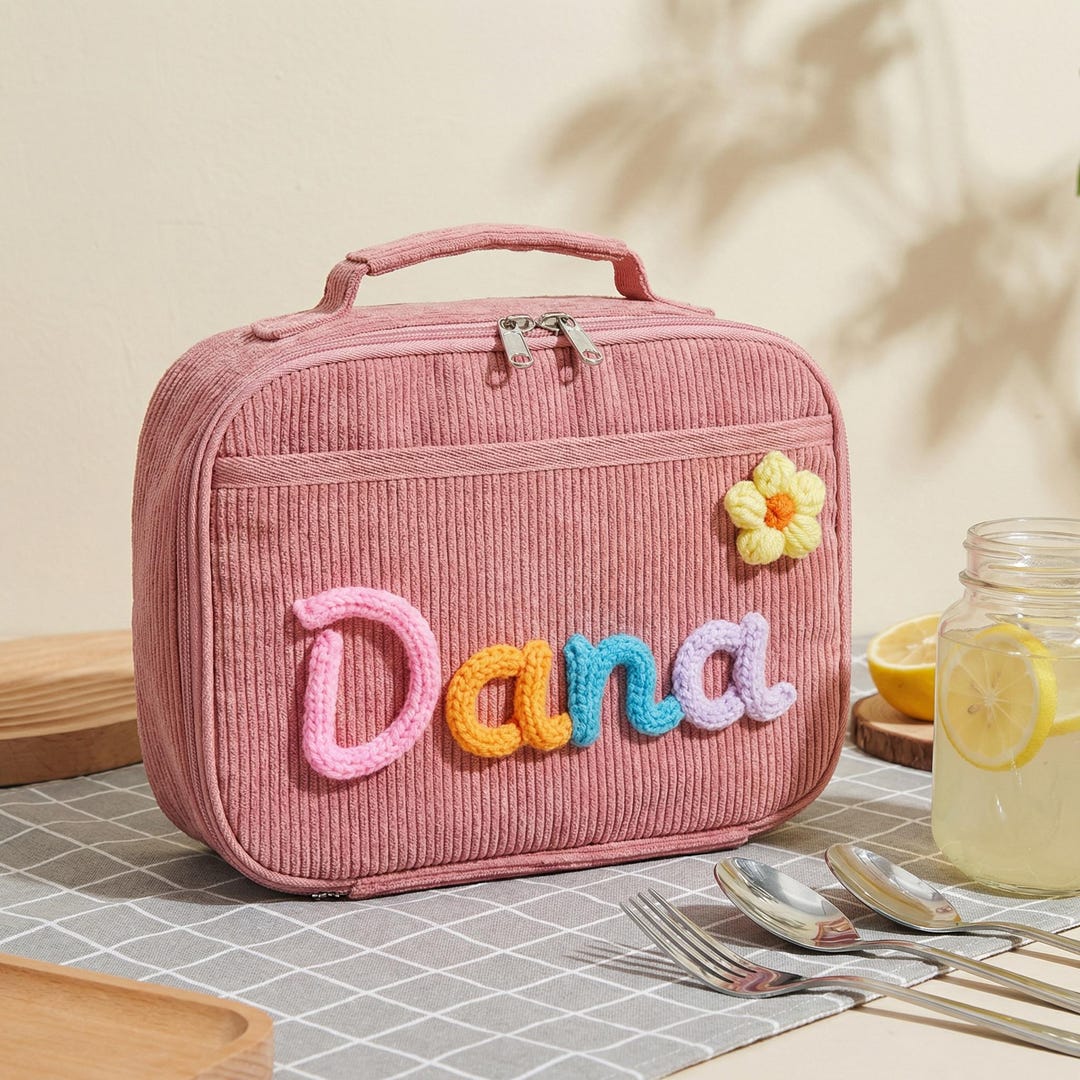 Custom Name Kids Lunch Bag, Personalized Corduroy Lunch Box, School ...
