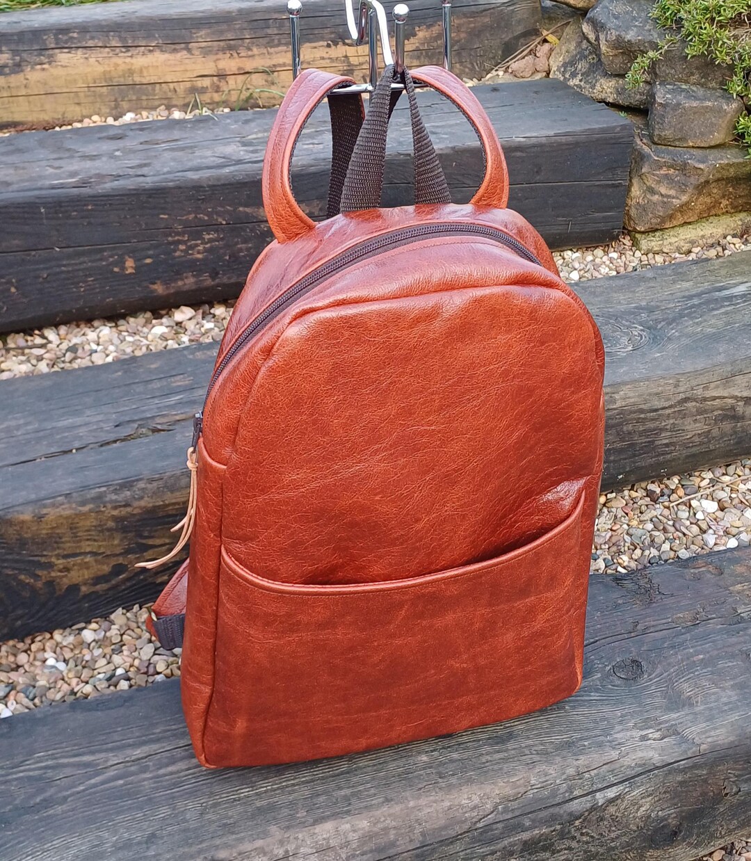 Tan Rucksack Leather Backpack Unisex Aniline Brown Rucksack Tan Leather Zipper Top ...
