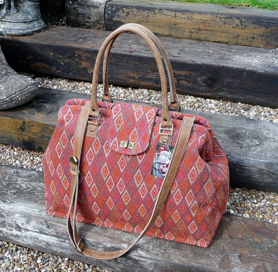 Aztec Weekender Bag Mary Poppins Style Carpet Bag Orange and | Etsy