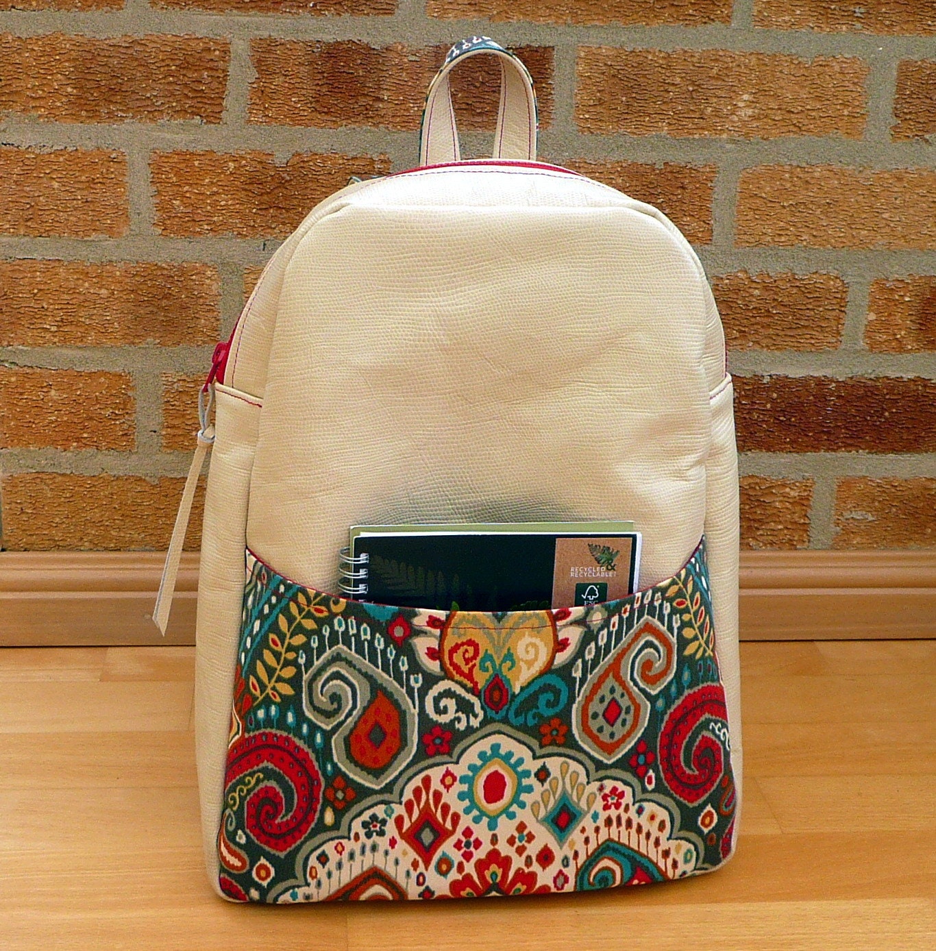 Paisley leather hand painted backpack / handbag Leather Hand painted Triple Compartment Satchel - 7001  main image 4