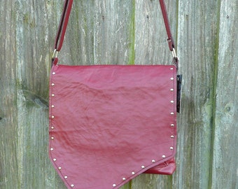 Leather crossbody bag, biker bag, saddle bag, shoulder bag, red leather bag