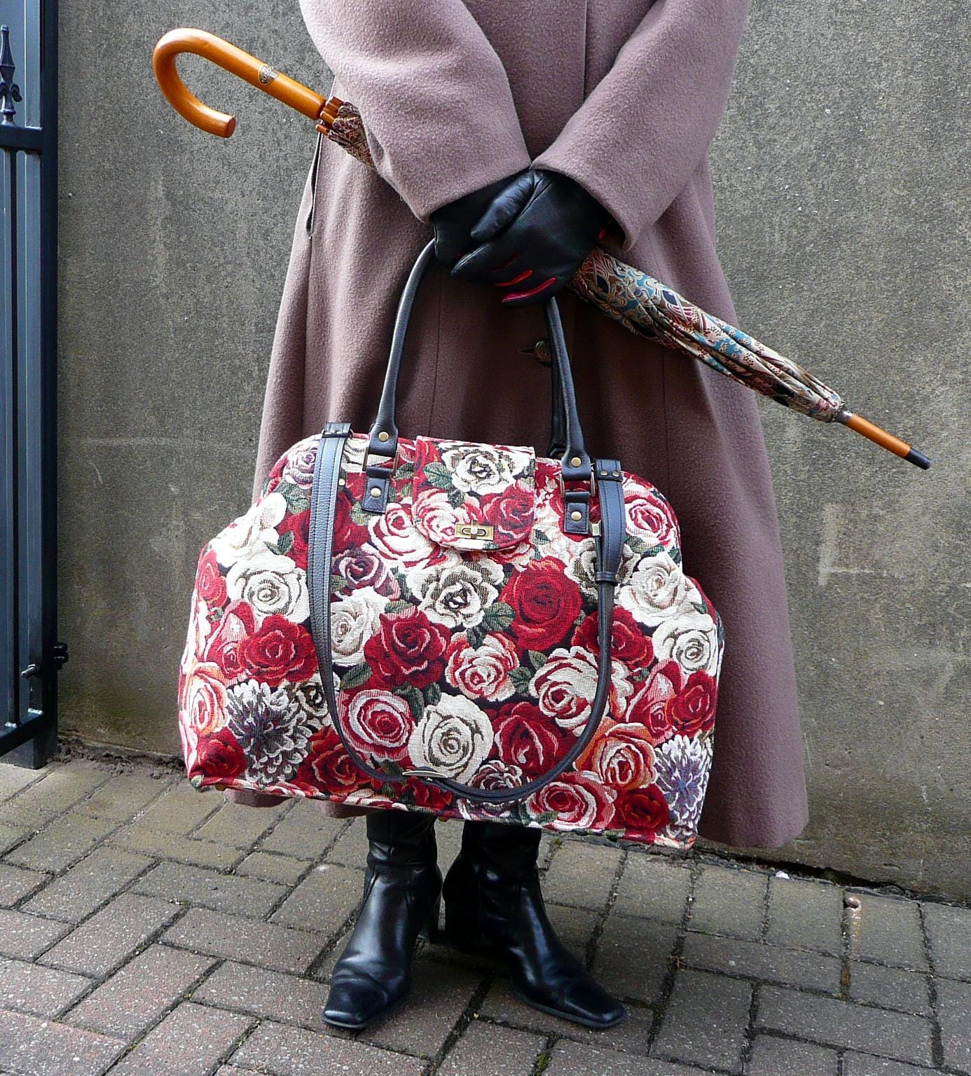 Victorian Carpet Mary Poppins Tapestry Bag Rose Tapestry Weekender