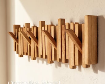 Perchero de pared de madera maciza con forma de tecla de piano, organizador para entrada, decoración moderna para el hogar.