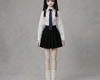 Conjunto de 5 piezas de uniforme escolar estilo preppy para muñeca SD BJD 1/3: camisa blanca, falda plisada y corbata (60 cm).