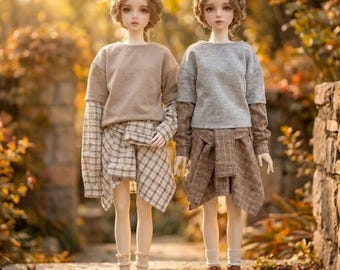 1/3 1/4 BJD Vestiti Maglietta a strati Gonna a quadri Abbigliamento casual da strada Completo 2 pezzi Bambola intelligente MSD SD