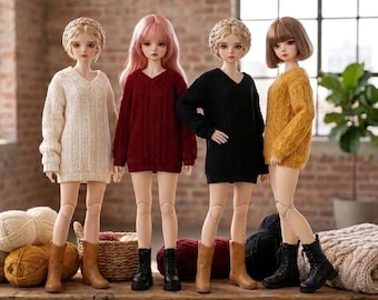 Maglione classico a trecce per BJD, modello ampio, taglie 1/3 SD, 1/4 MSD, 1/6 YoSD, 4 colori, 1 pezzo