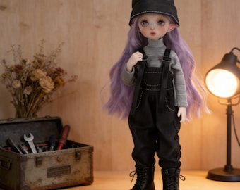 1/6 YoSD BJD Boy Clothes / Set composto da salopette in denim nero e cappello a secchiello / Completo da maschietto Obitsu da 30 cm / Abbigliamento streetwear casual moderno