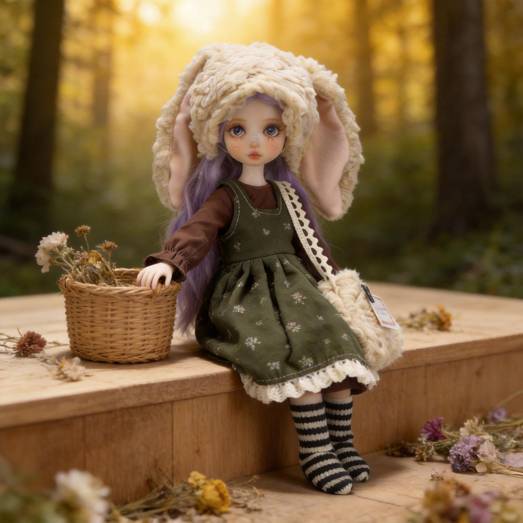 1/6 Yosd BJD Doll Outfit – Forest Bunny Style, Floral Dress, Rabbit Hat ...