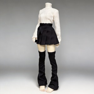 1/3 1/4 Bjd School Girl Outfit Set, Preppy Jk Style Doll Clothes for SD MSD, Black Pleated Skirt Blue Denim Set, High Neck Sweater & Socks image 5