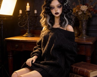 Black Knit Sweater Dress Outfit for 1/4 MSD BJD Doll – 45cm Doll Clothes