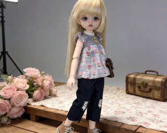 Blythe Cottagecore Outfit Set, Floral Smock Top & Pants, Fits OB22 OB24 Azone, 1/6 BJD Clothes, 4-Piece Mori Girl Wear