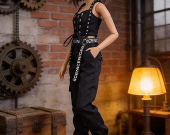 Punk Outfit for 1/4 MSD BJD Doll – Studded Halter, Cargo Pants & Belt (45cm)