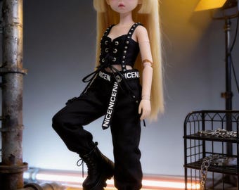 Abito Edgy Black Street Style per bambola YoSD BJD in scala 1/6