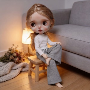 Completo casual Blythe, top a coste e pantaloni a gamba larga, adatto a OB22 OB24 Azone, abbigliamento minimalista per BJD 1/6, set da relax in 2 pezzi