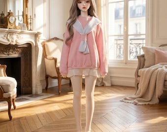 1/3 1/4 BJD Maglione rosa a strati finti con orlo plissettato SD MSD Completo casual Kawaii per bambola in un unico pezzo