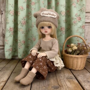 Blythe Cottagecore Outfit Set, Mori Girl Knit Vest & Floral Pants, Fits OB24 Azone, 1/6 BJD Winter Clothes, 6-Piece Vintage Autumn Look image 5