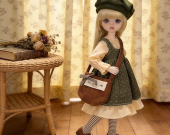 Blythe Cottagecore JSK Set, Olive Green Mori Girl Dress, Fits OB22 OB24 Azone, 1/6 BJD 5-Piece Outfit, Forest Doll Clothes
