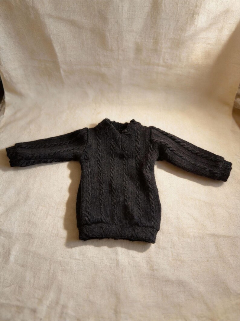 Pu&ograve; includere: Un maglione nero a trecce con maniche lunghe. Il maglione ha uno scollo tondo e un motivo strutturato sul corpo e sulle maniche. L'indumento &egrave; esposto su uno sfondo neutro.