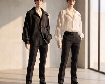 Uncle BJD Clothes ID75 73 cm 68 cm Camicia a pieghe nera bianca Top con spalle scese 1/3 1/4 MSD SD Moda per bambole maschili