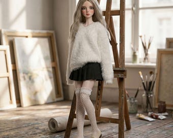 1/3 1/4 1/6 BJD Maglione peloso Gonna nera a pieghe Calze di pizzo Set o singolo Vestiti casual per bambola YoSD MSD SD