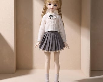 Classic 1/4 MSD BJD Clothes JK Uniform School Outfit Grey Pleated Skirt 2-Piece Set 40cm