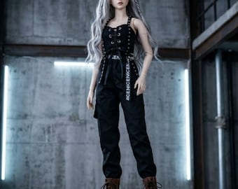 Conjunto de ropa Dark Punk 1/3 SD BJD Grunge Techwear: pantalones cargo y top corsé, 3 piezas, 60 cm