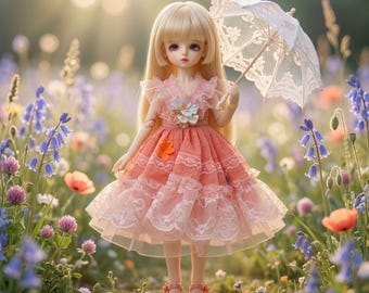 Abito in pizzo floreale rosa corallo per bambole BJD 1/6 Ob22 Ob24 YoSD 30 cm 12 pollici, vestito per bambola alla moda in un unico pezzo