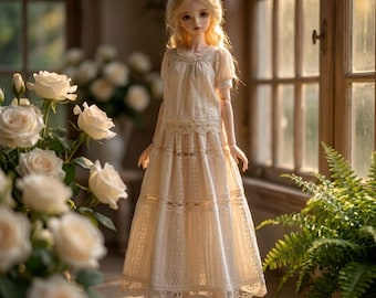 1/4 BJD Clothes MSD Outfit Mix & Match Set Vintage Beige Lace Top Maxi Skirt 40 cm Minifee Doll Fashion Coquette Separates