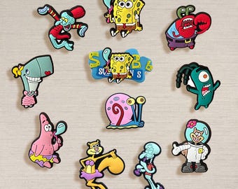Yellow Sea Sponge Friends Shoe Charms Set Cartoon Ocean Characters Clog Charms Cute Waterproof Accessories Kids Gift Idea