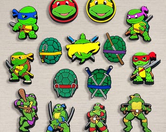 Green Ninja Turtle Style Shoe Charms Set, Cartoon Reptile Hero Clog Charms, Funny Shoe Accessories, Gift for Kids Boys Teens
